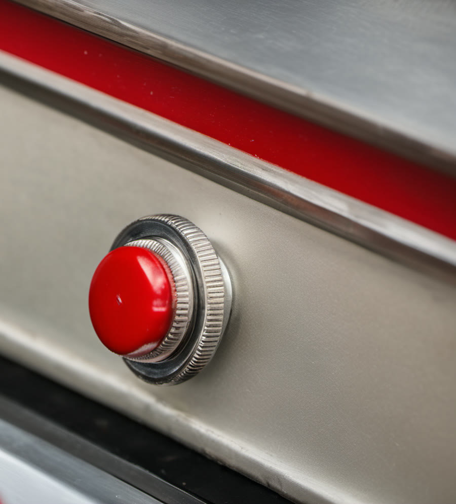 A physical kill switch — every automated lane here can be halted by one.