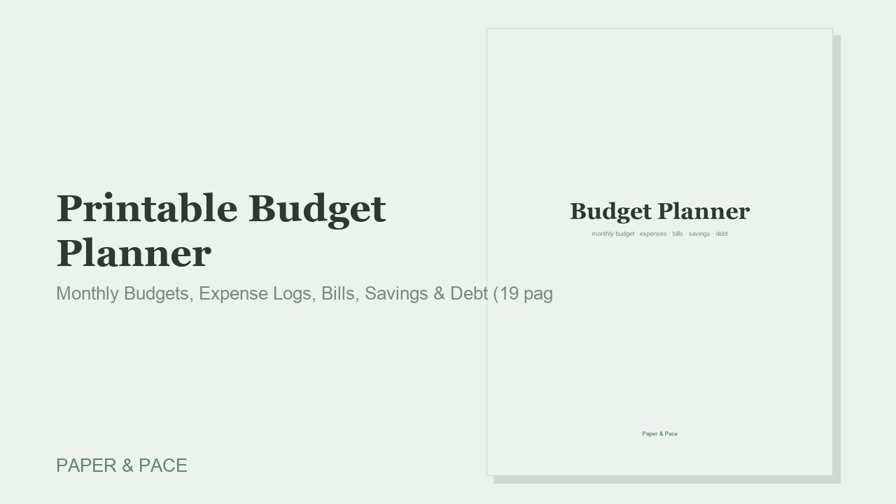 Printable Budget Planner — Monthly Budgets, Expense Logs, Bills, Savings & Debt (19 pages)